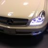 Custom Mercedes CLS with purple light headlights